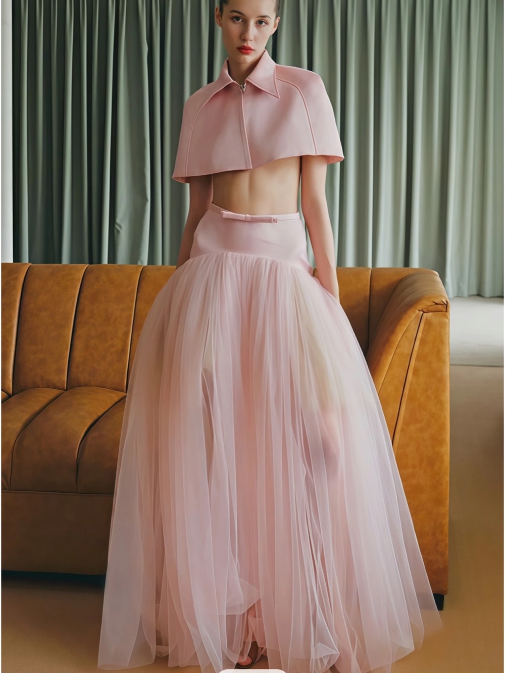 Miss Rosier Clara Pink Cape Top & Tulle Skirt Set size 8/10 XL NWT